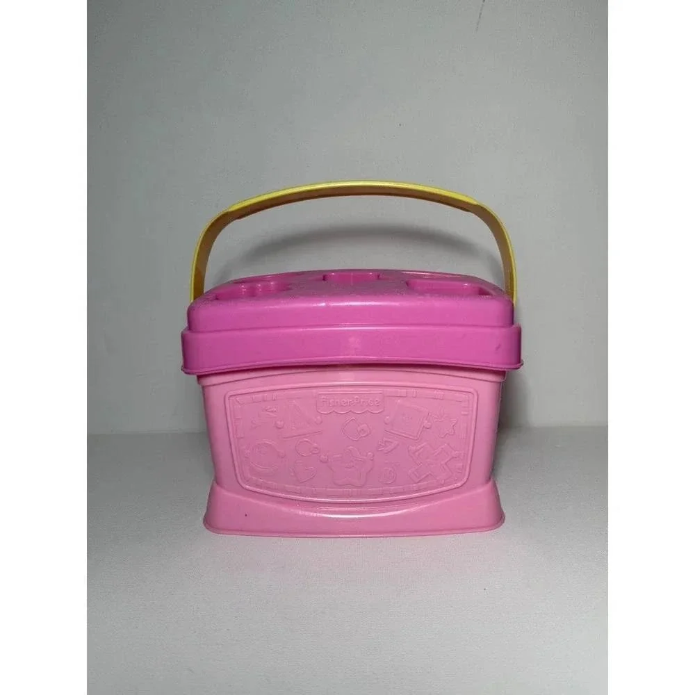 Vintage 2006 Fisher Price Pink Shape Sorter with Handle with 11 Shape Blocks EUC